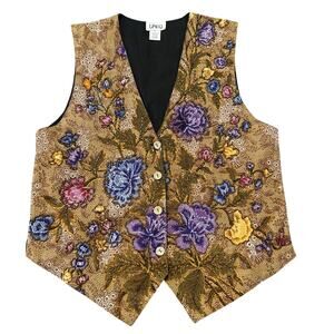 Vintage Theo Beaded Batik Vest Women Size Large Indonesia Bali Tan Floral 90s